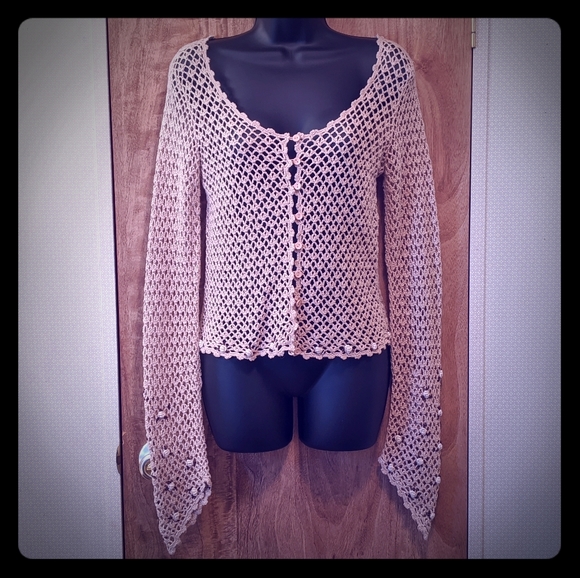 anchor blue Tops - Anchor Blue Knit See-Thru Long-Sleeve Shirt, Med